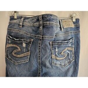 Silver Jeans Women's Blue Denim Suki Skinny Crop Distressed Size 16